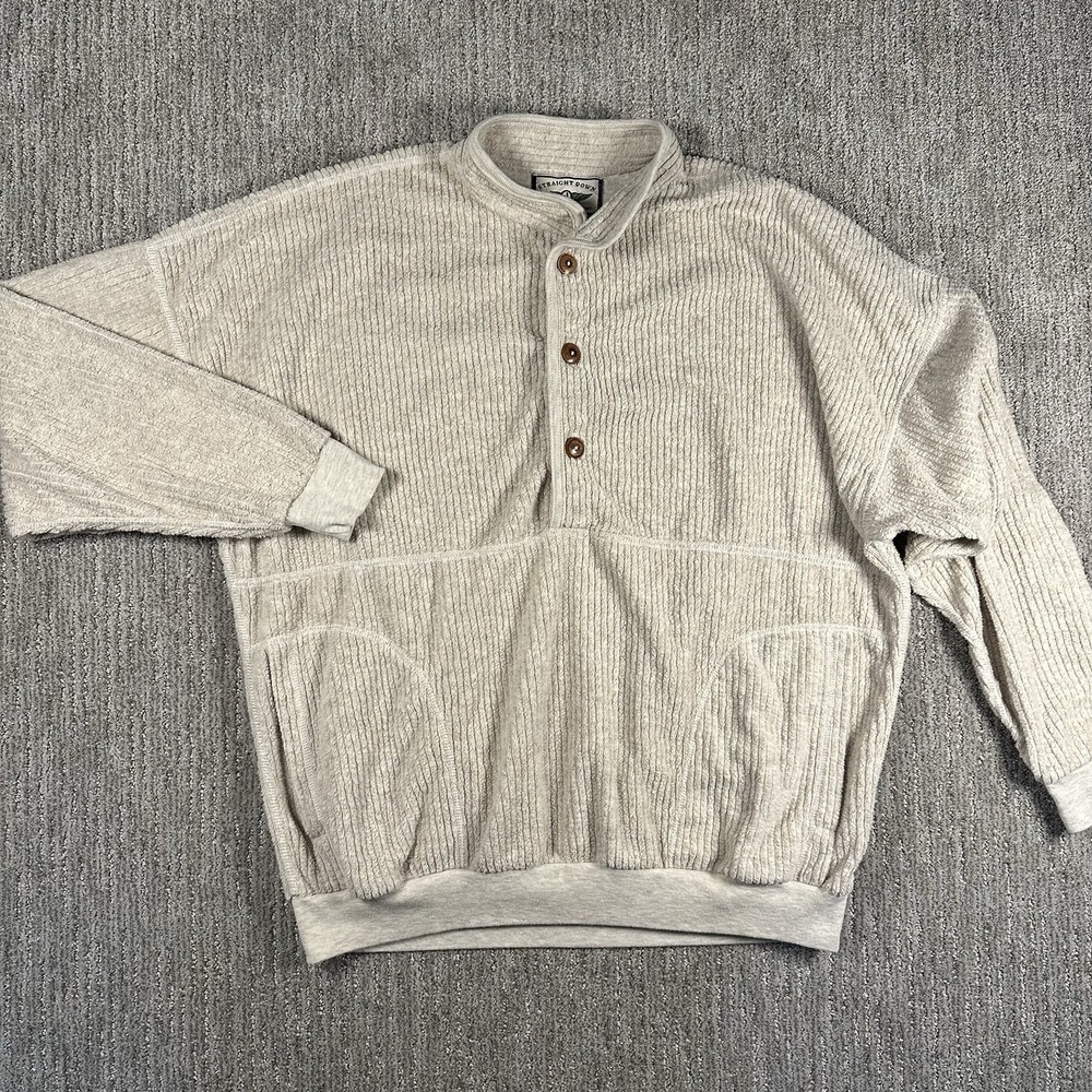 Vintage Straight Down Corduroy Pullover Jacket Mens Large Beige Golf Made in USA